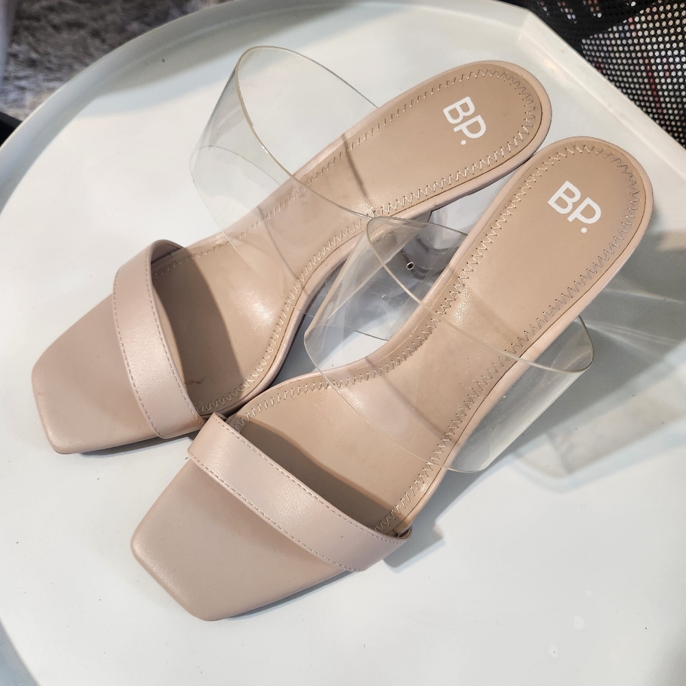 BP Tan Cream Minimalist Sandals Square-Toe SZ 9.5 - Picture 2 of 7